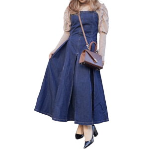 2type Strap Box Pleats Demim Long Onepiece�@��������