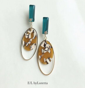 Color stick marble oval hoop pierce/earring(Green)@ANZT[@sAX@CO@O[@΁@GOLD@S[h@@fB[X@@l@tF~j@i@@@J