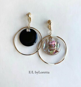 Asymmetry shell × color big hoop pierce/earring(Black)@ANZT[@sAX@CO@ubN@@GOLD@S[h@@fB[X@@l@킢@tF~j@i@