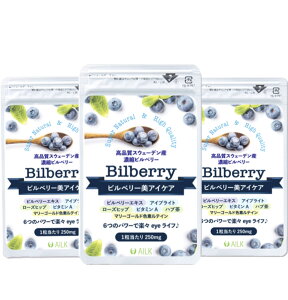 【1000円クーポンP10倍】天然 ビルベリー&ルテイン サプリメント AILK 濃縮ビルベリー美アイケア 高品質 無農薬 ビルベリーサプリ 1粒250mg配合 眼精疲労 サプリ 野草 スウェーデン産 野草 ビル