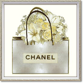 オマージュ キャンバスアート 「シルバーバッグ ホワイト ブーケ(スクエアS)」BC-070404996953286478/シャネル CHANEL アート 絵画 かわいい おしゃれ 人気 アートパネル アートポスター ブランド アートパネル モノトーン モダン ブランド