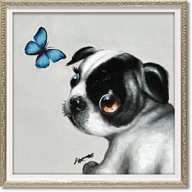 オイルペイントアートサファイヤ　OP-070594996953292677/ フレンチブルドッグ　パグ　オイルペイント　ハンドペイント　アート モダン　絵画 犬 人気　かわいい　小型犬　ユーパワー
