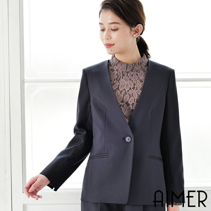 楽天市場 最大00円off ポイント5倍 3 28 01 59まで ノーカラーツイルジャケット ジャケット レディースジャケット 二次会 七五三 入卒 スーツ ジャケット お受験スーツ セレモニースーツ 大人 上品 おしゃれ レディース フォーマル エメ Aimer ドレスブランド