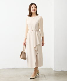 【50%OFF】【SALE】ベルト付きアシンメトリーラッフルタイトワンピース【シンプルワンピース 入卒ワンピース セレモニーワンピース 七五三 顔合わせ 入卒ママ 会食】