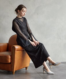 【10%OFFCP★7/21 11:00まで】【ドレス試着チケット対象商品】【WEB限定】チュールブラウス付きジャカードIラインドレス【エメ 結婚式ドレス お呼ばれ ドレス 結婚式 タイトドレス Iラインドレス オケージョンドレス】
