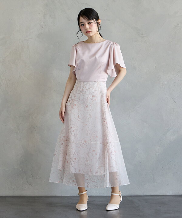 楽天市場】フレアスリーブ花柄プリントフレアドレス【エメ 結婚式 