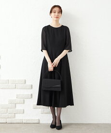 【最大2000円CP＆2buy10%OFFCP★4/27 12:59まで】【夏用】【喪服・礼服】【ウォッシャブル】シースルースリーブフレアスカートブラックフォーマルワンピース 夏用喪服 法事 お盆 サマーブラック エメ ブラックフォーマル 前開き【おすすめ喪服礼服April】