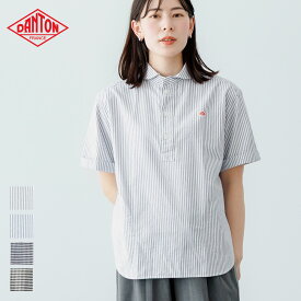 【2026春夏】ダントン DANTON 丸襟ポケット付プルオーバー 半袖シャツ ギンガムチェック ストライプ柄 #DT-B0283OXP レディース 半袖 シャツ ブラウス 2026SS