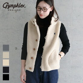 【2025秋冬】Gymphlex ジムフレックス ボア くるみボタン フードベスト #J-1069BOA ボアベスト フード付き モコモコ フリース レディース 2025AW【ラッピング不可】