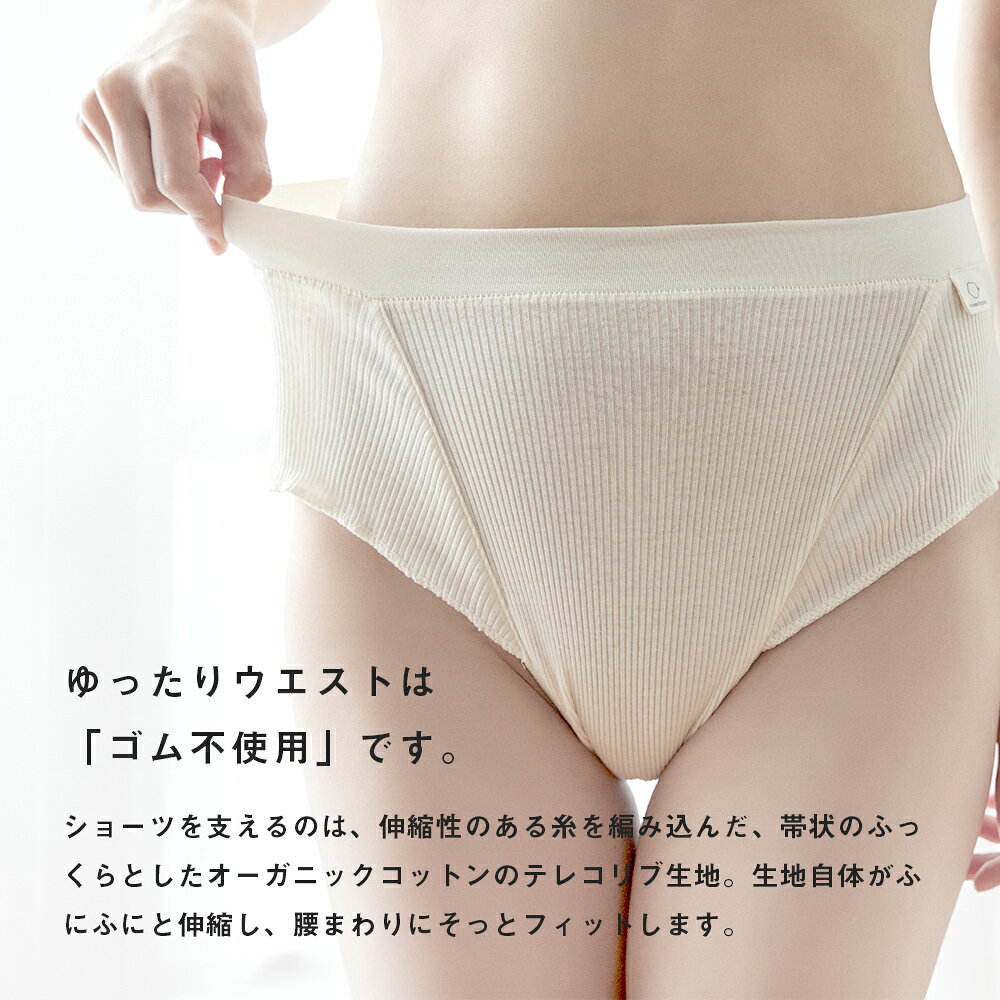 【楽天1位】オーガニックコットン ふんどしショーツ リンパ 締め付けない ふんどしパンツ ショーツ 綿 綿100% レディース コットン ゴムなし 敏感肌 開放感 冷え 鼠径部 黒ずみ そけいぶ 妊活 楽ちん パンツ ナイトショーツ 女性用 | hinna ヒンナ ふわリブ - メイン画像 7
