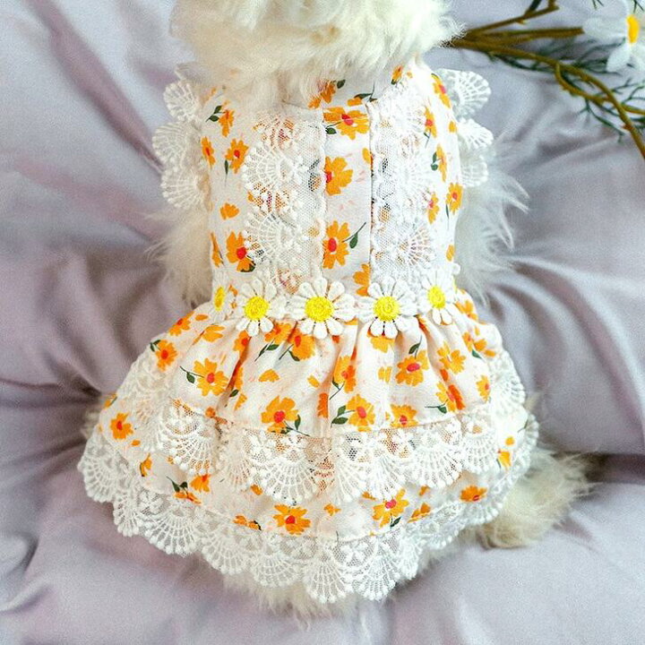 楽天市場 犬服 おしゃれ ワンピース フリル かわいい 花柄 人気デザイン ねこ ドッグウェア ペットウェア 犬 ワンちゃん服 ペットスカート ペット用品 おなか部分ボタン スナップボタン メール便ok A021 送料無料 エメリール