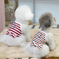 NEW! 新作 超!可愛い 春 犬服 春猫服 小型犬服 ワンピース チュールレース リボン マリンスタイル 着せや…