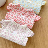【最終値下げ】犬 服 冬 小型犬 女の子 フリル袖 小花柄 カットソー 涼感素材 薄手 シャツ かわいい リボ…