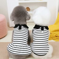 【お得】超!可愛い 秋冬 犬服 小型犬服 ワンピース ボーダー おしゃれモノトーン タンクトップ 袖あり 袖…