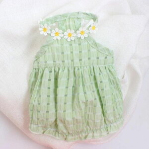 犬 ワンピース 小型犬 秋服 花柄 レース シアー素材 涼しい 軽量 可愛い ペット服 女の子 ドッグウェア サマーワンピース フラワー ひまわり風 デイジー フリル リボン付き おしゃれ お出か