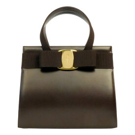 【中古・VINTAGE】 SALVATORE FERRAGAMO サルヴァトーレ フェラガモ ヴァラ ハンドバッグ/ショルダーバッグ 2Way ブラウン ゴールド レザー ヴィンテージ Vara Handbag/Shoulder Bag 2-Way