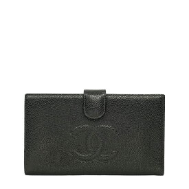 【中古・VINTAGE】 CHANEL シャネル 2003-2004 ココマーク キャビアスキン 二つ折り 長財布 ブラック ゴールド レザー ヴィンテージ Coco Mark Caviar Skin Bi-Fold Long Wallet