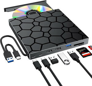 DVD�h���C�u �O�t�� �ԍڗpDVD dvd�h���C�u CD�h���C�u cd�v���[���[ USB3.0��Type-C�Ή� ���w��CD/DVD�h���C�u �O�t�� ���^�y�ʐ݌v �ǂݏ������Ή� Windows11/10/8/7/XP & Mac�Ή� M-DISC�Ή� TF/SD�J�[�h�X��