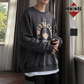 夏祭 【OUTLET★】スウェット トレーナー メンズ レディース メンズ レディース お揃い 服 春 秋 ビッグシルエット カップル ペアルック オーバーサイズ ユニセックス 韓国ライク オルチャン 英字 アメカジ アンティーク風【HOOK】