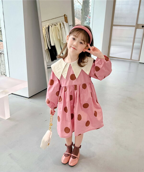 楽天市場 ワンピース キッズ 女の子 綿 綿85 水玉 ドット 長袖 ビッグ襟 ナチュラル 韓国 ライク フレアワンピース 春 夏 秋 キッズワンピース ベビー 子供服 キッズ ジュニア 子供 こども Aimoha Kids ビッグカラーdesign Aimoha