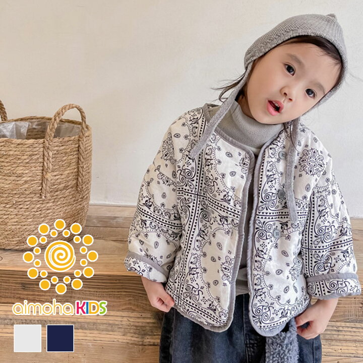 楽天市場 クーポン利用40 Off 中綿ブルゾン キッズ アウター 女の子 男の子 ブルゾン ジャケット 中綿ジャケット 秋冬 綿90 韓国 ライク ボタン かわいい おしゃれ ベビー 子供服 キッズ 子供 こども バンダナ柄 フード無し ペイズリー中綿ブルゾン Aimoha