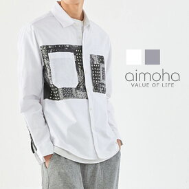 夏祭 【OUTLET★】メンズ シャツ 長袖 おしゃれ ワイシャツ 綿100% コットン 長袖シャツ Yシャツ ペイズリー バンダナ オールシーズン 春 夏 秋 冬 【ポケット切り替えデザインシャツ】
