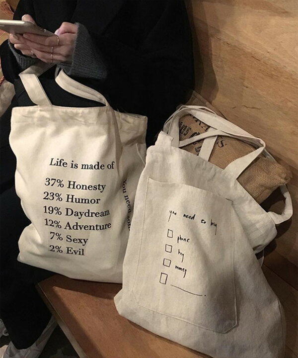 トートバッグ ショルダーバッグ キャンバス ブラック 黒 ロゴ 英字 韓国 5 推奨