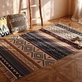 ラグ おしゃれ カーペット 可愛い かわいい 韓国 インテリア オリエンタル 幾何学 室内マット 玄関 アンティーク SNS映え 韓国雑貨 120×194cm【コットンリネンのナチュラルラグ】【タッピング不可】