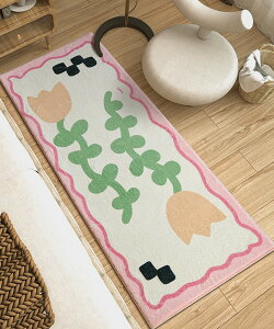 ラグマット ロング おしゃれ カーペット ラグ 可愛い かわいい 韓国 インテリア 横長 ナチュラルカラー 室内マット リビング 花柄 フラワー SNS映え 韓国雑貨 S40×120cm M49.5×150cm 【手書き風花