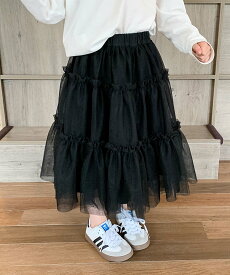30%OFFクーポン 【2025NEW】 【aimoha-KIDS-】チュールティアードスカート ふんわり軽やかチュール素材 ボリューム感たっぷりでガーリーなシルエット ウエストゴム仕様で履きやすい シンプルコーデに合わせやすい おしゃれ カジュアルにもフォーマルにも使える万能スカート