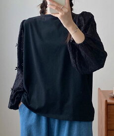 【2025NEW】 【aimoha】レーススリーブプルオーバー ナチュラルで優雅なデザイン ゆったりシルエットで体型カバー 着心地快適な春秋コーデにぴったりのデイリーカジュアルアイテム シンプル　レデイーズ