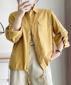 【aimoha】ロールアップコットンシャツ シンプルで清潔感のあるデザイン ロールアップ袖でカジュアル感アップ 着心地よい 日常 レディース 長袖 春夏コーデ