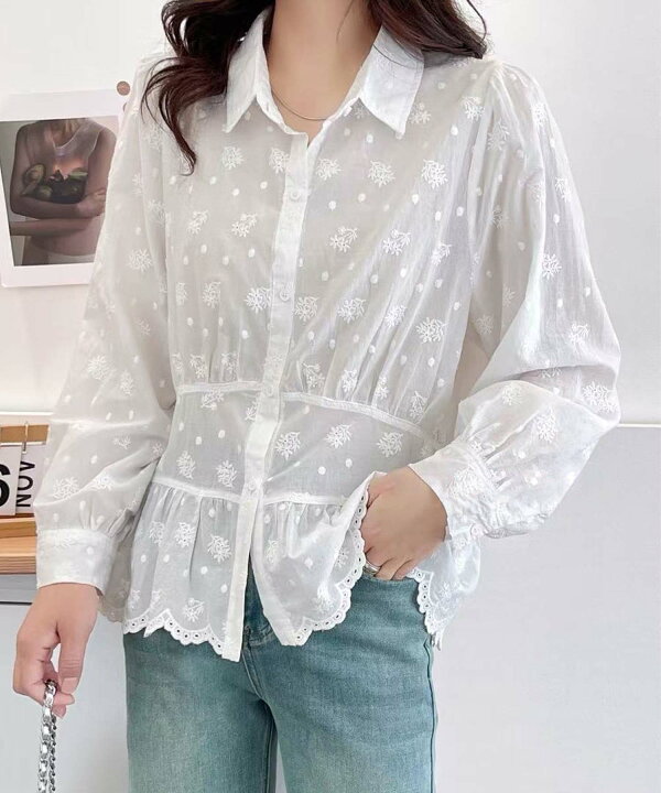 楽天市場】【aimoha】裾スカラップレース花柄シャツ エレガントで 