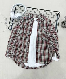 10%OFF&【2025NEW】 【aimoha KIDS】キッズチェックシャツ 長袖 おしゃれ カジュアル モダンデザイン ゆったりシルエット シンプル可愛い 体型カバー 快適 春夏 子供服