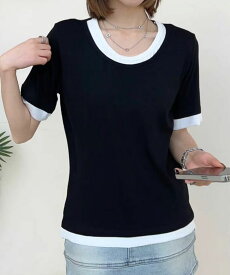 5倍ポイント 30%OFFクーポン 【2025NEW】 【Aimoha】リブ配色Tシャツ レディース コントラストカラー デザイン シンプルカジュアル リブ編み 高品質素材 快適な着心地 デイリー使いに最適 おしゃれなコーディネート 日常 おしゃれ