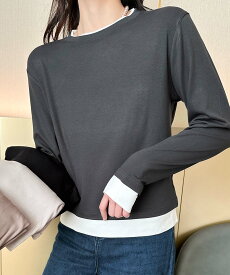 5倍ポイント 30%OFFクーポン 【2025NEW】 【Aimoha】重ね着風デザイン長袖トップス レディース シンプルカジュアル 高品質素材 レイヤード風デザイン 快適な着心地 オールシーズン着用可能 日常 おしゃれ