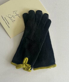 【2025NEW】 【Jasmine】バイカラーリボンニット手袋 手袋 キッズ 女の子 男の子 リブニット ニット バイカラー ネームタグ かわいい あったか 暖か 冬 冬用 秋冬 防寒 ニットグローブ 子供 リボン付き シンプル＆キュート