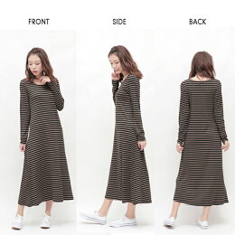 ベーシックロングスリーブクルーネックボーダーロングワンピース/カットソー/レディース/レディス/ワンピース/長袖/ロングワンピース/マキシ丈/カット/クルーネック/ボーダー/ベーシックシリーズ/L/M/S