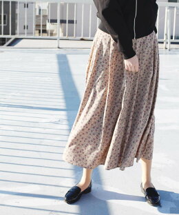 花柄プリントフレアスカートロングスカートレディーススモーキーカラー春フレアスカートマキシ丈ロング丈フロントボタン楽ちんウエストゴム裏地付き