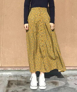 花柄プリントフレアスカートロングスカートレディーススモーキーカラー春フレアスカートマキシ丈ロング丈フロントボタン楽ちんウエストゴム裏地付き