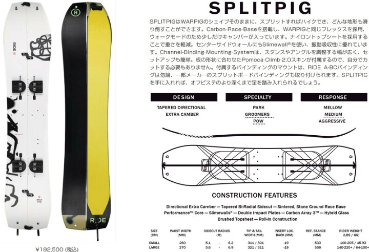 楽天市場】RIDE SNOWBOARS [ SPRIT PIG PACKAGE @175000] SPRITPIG 