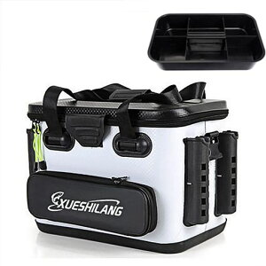 Visameタックルボックスロッドホルダー付きタックルバック釣りバッカン竿受け収納コンテナ付きプライヤーホルダー付きEVA釣りボックス釣りバケツルアーボックス多機能釣り大容量(白M40cm)