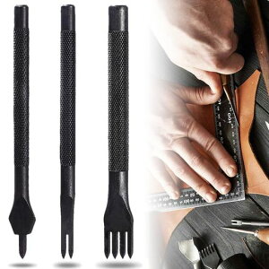 レザークラフト菱目打ち道具菱形穿孔穴あけ工具3本セット革細工穴あけ間隔3mm滑り止めハンドル付き耐摩耗性DIYレザーツール目打ち革縫い穴打ち具レザークラフト工具手芸革の加工ブラ…