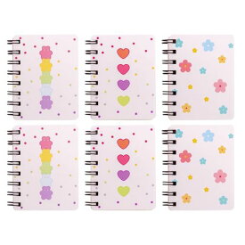 NUOLUX メモ帳 ミニ 小さいノート 6冊セット ポータブル リングノート かわいい 小熊 花柄 ハート柄 日記帳日記帳 学生 オフィス 文房具 記録用
