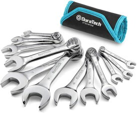 DURATECHコンビネーションレンチセットスパナセット両口スパナ両用ヘッドスパナレンチセットショート12本組ショートタイプ8~19mm自動車修理車メンテナンス組み立てDIY用収納バッグ付き