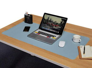 NOEINAオフィス用品PUレザーデスクマットマウスマットPC机学習机パソコンマットマット大型多機能耐久性両方の側が利用可能ブルー+グレー100x50cm