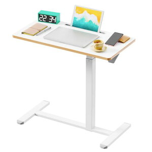GIBBONMOUNTS昇降式デスク幅80cmx奥行き40cmサイドテーブル2ステップで組立完了スタンディングデスクPad用溝付きパソコンデスクガス圧高さ調節66-107cmベッドサイドテーブルキャスター付きホワ…