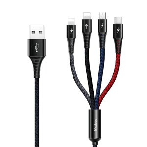 Mcdodo4in1�[�d�P�[�u��2.4A�}���[�d3��ޒ[�q����(Light-ning*2�EUSB-C�EMicroUSB)�����f�[�^�]��(iOS�̂�)Type-C�P�[�u���A���~�����O�����ϋv�i�C�����҂�1�{4���[�d�R�[�h