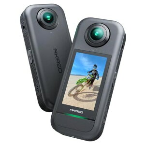 AKASO 360 360�x�J���� �A�N�V�����J����-5.7K360�x���� 72MP360�x�ʐ^ �V�^1/2�C���`48MP�Z���T�[ 360�x�����ێ� 360° �X�[�p�[�X���[�X ���艻�@�\ AI�ҏW �����Ȃ����B��_���� 2.29�h �^�b�`�X�N���c