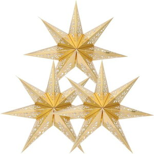 Mobestechクリスマスランプシェード45cm星型ペーパーランプシェード傘のみ紙製折り畳み式クリスマス吊り下げ飾り室内室外兼用ゴールド3個